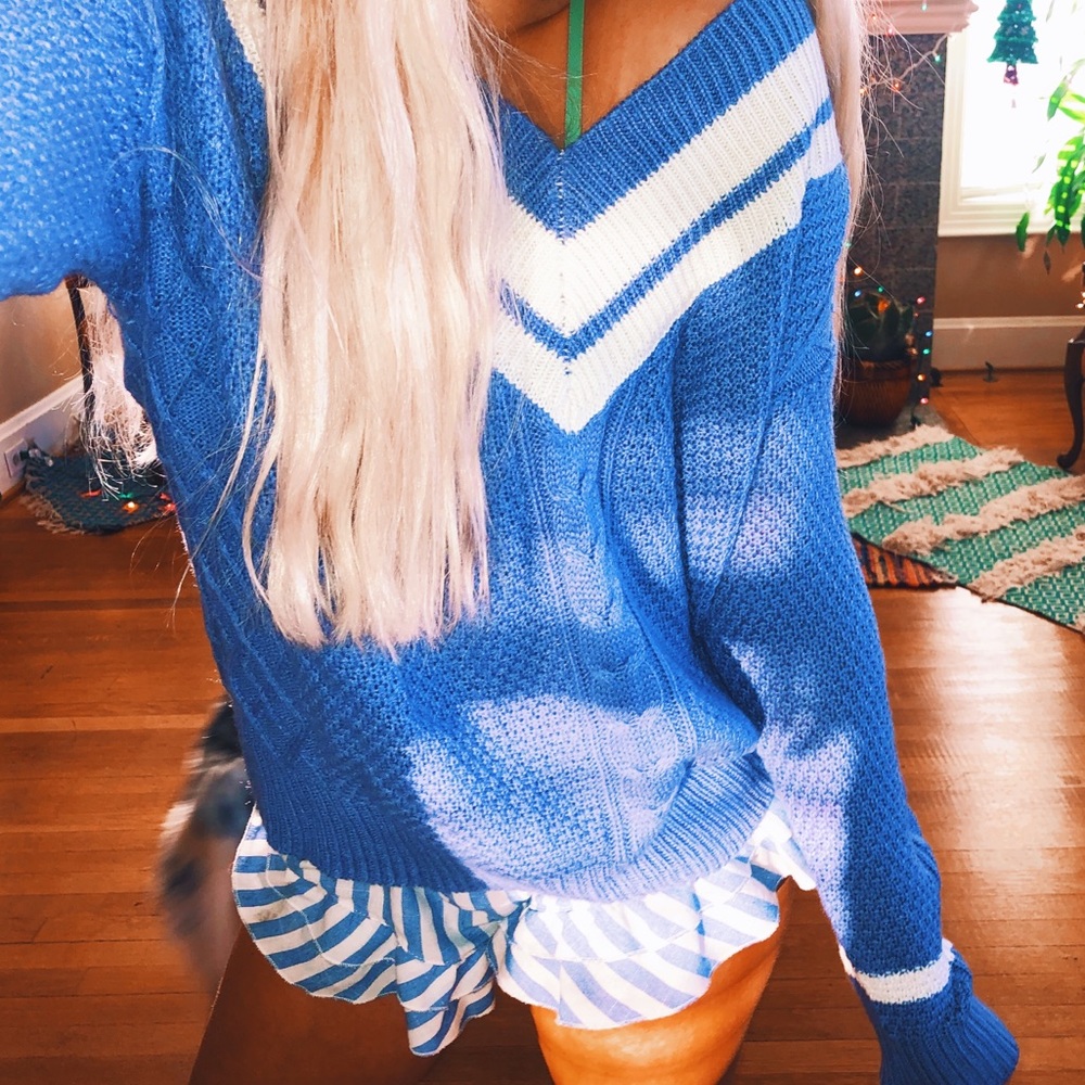 Urban Outfitters Periwinkle Varsity Chunky Swtr